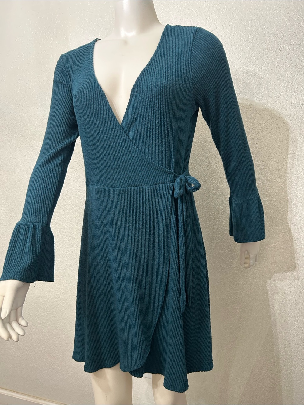 Xhilaration Teal Wrap Dress with Bell Sleeves